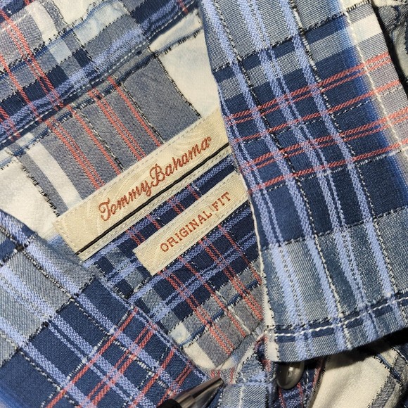 Tommy Bahama Mens Original Fit Silk Shirt Medium Short Sleeve Plaid - Picture 4 of 9